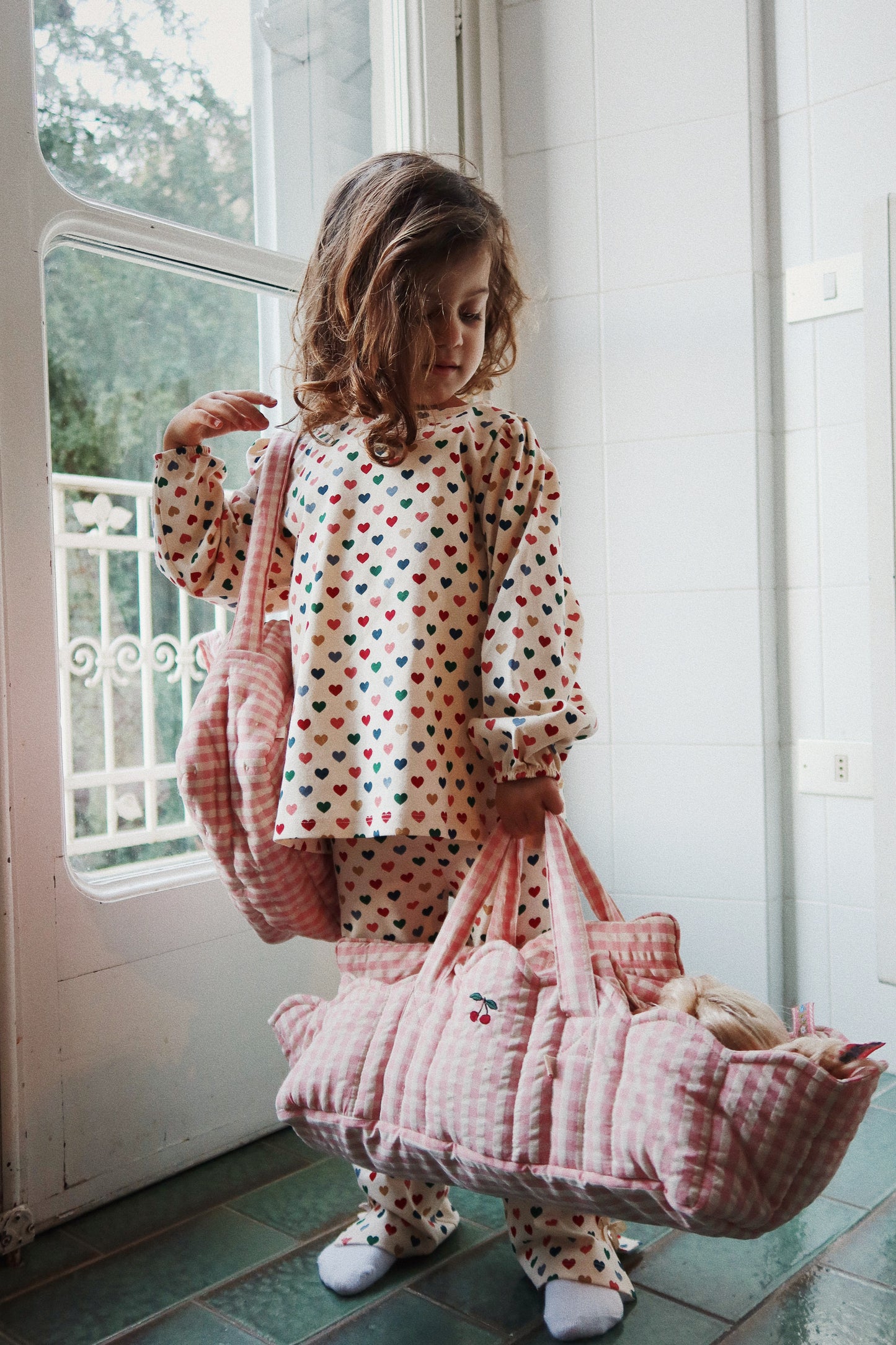Konges Slojd Konges Sløjd Doll Bag Poppen Luiertas - Powder Pink Check - Decomusy