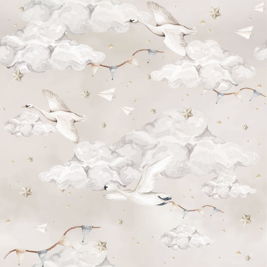 Dekornik Dekornik Behang "Magic Swans Beige" - Decomusy