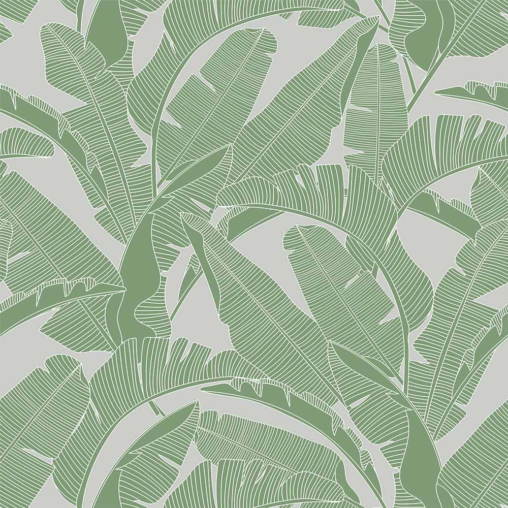 Dekornik Dekornik Behang Classic "Big Palm Leaves Green Gray" - Decomusy