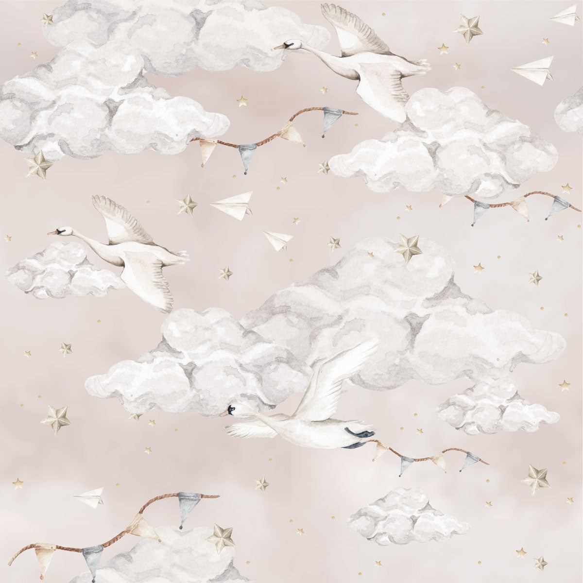 Dekornik Dekornik Behang "Magic Swans Pink" - Decomusy