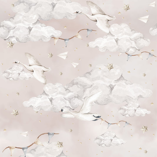 Dekornik Dekornik Behang "Magic Swans Pink" - Decomusy