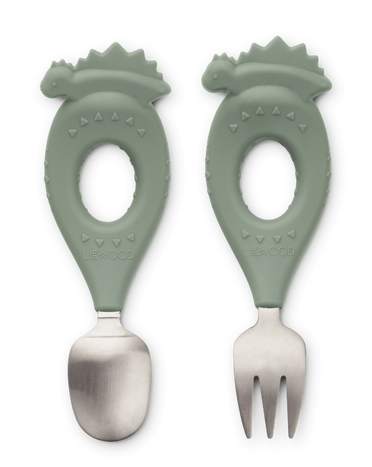 Liewood Liewood Stanley Baby Cutlery Set - Dino / Faune Green - Decomusy