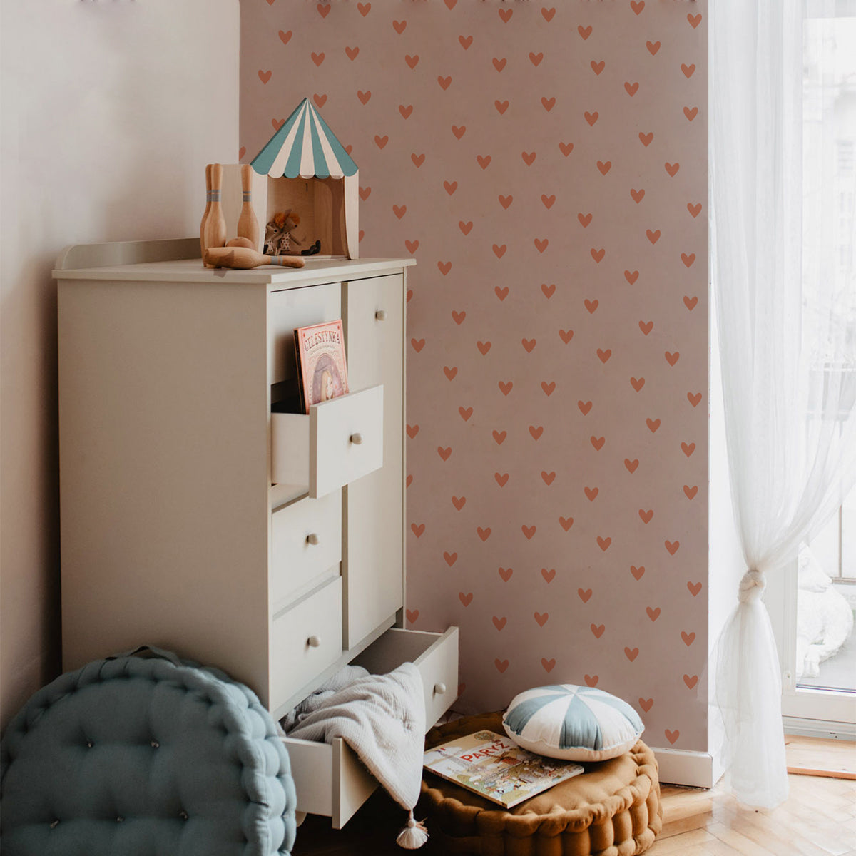 Dekornik Dekornik Behang Simple "Hearts Pink & Red Brick" - Decomusy