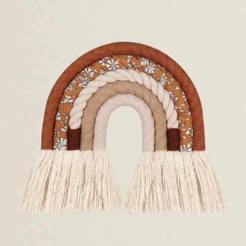 Handgeweven Macrame Flower Rainbow "Brown" - 15.5cm x 16cm - Decomusy