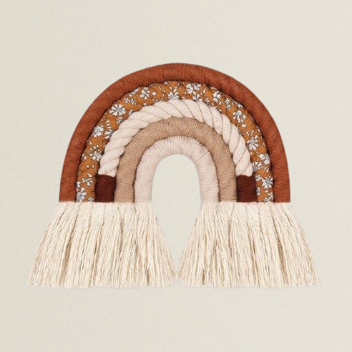 Handgeweven Macrame Flower Rainbow "Brown" - 19cm x 19cm - Decomusy