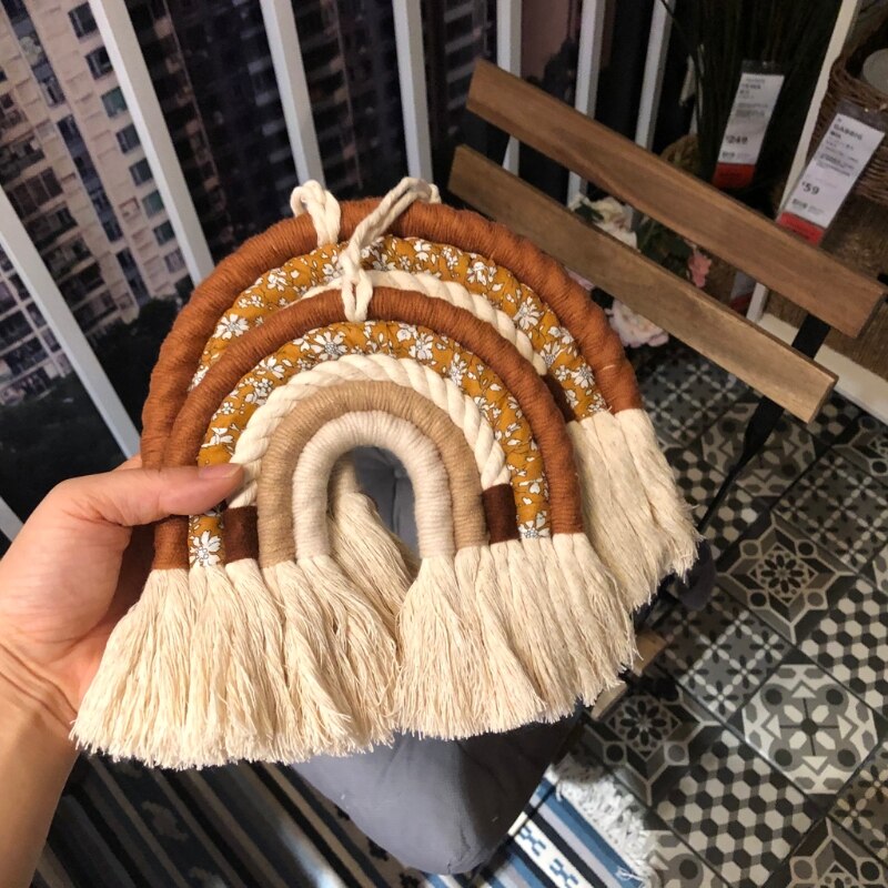 Handgeweven Macrame Flower Rainbow "Brown" - Decomusy