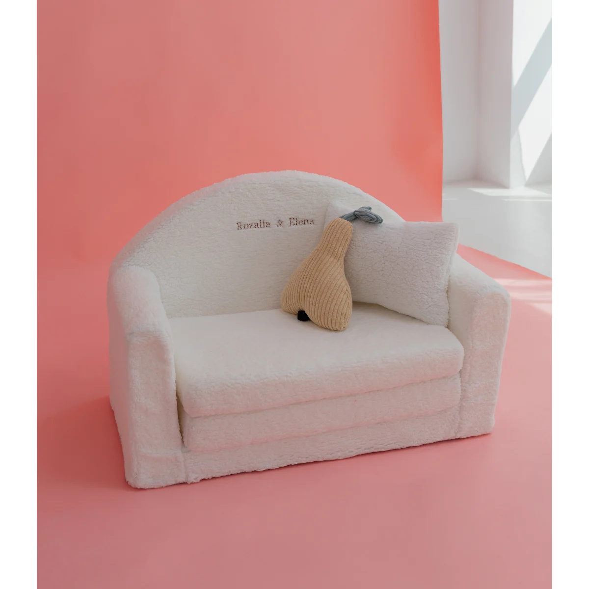 Muzpony Teddy mini sofa bed White - met geborduurde naam - Decomusy