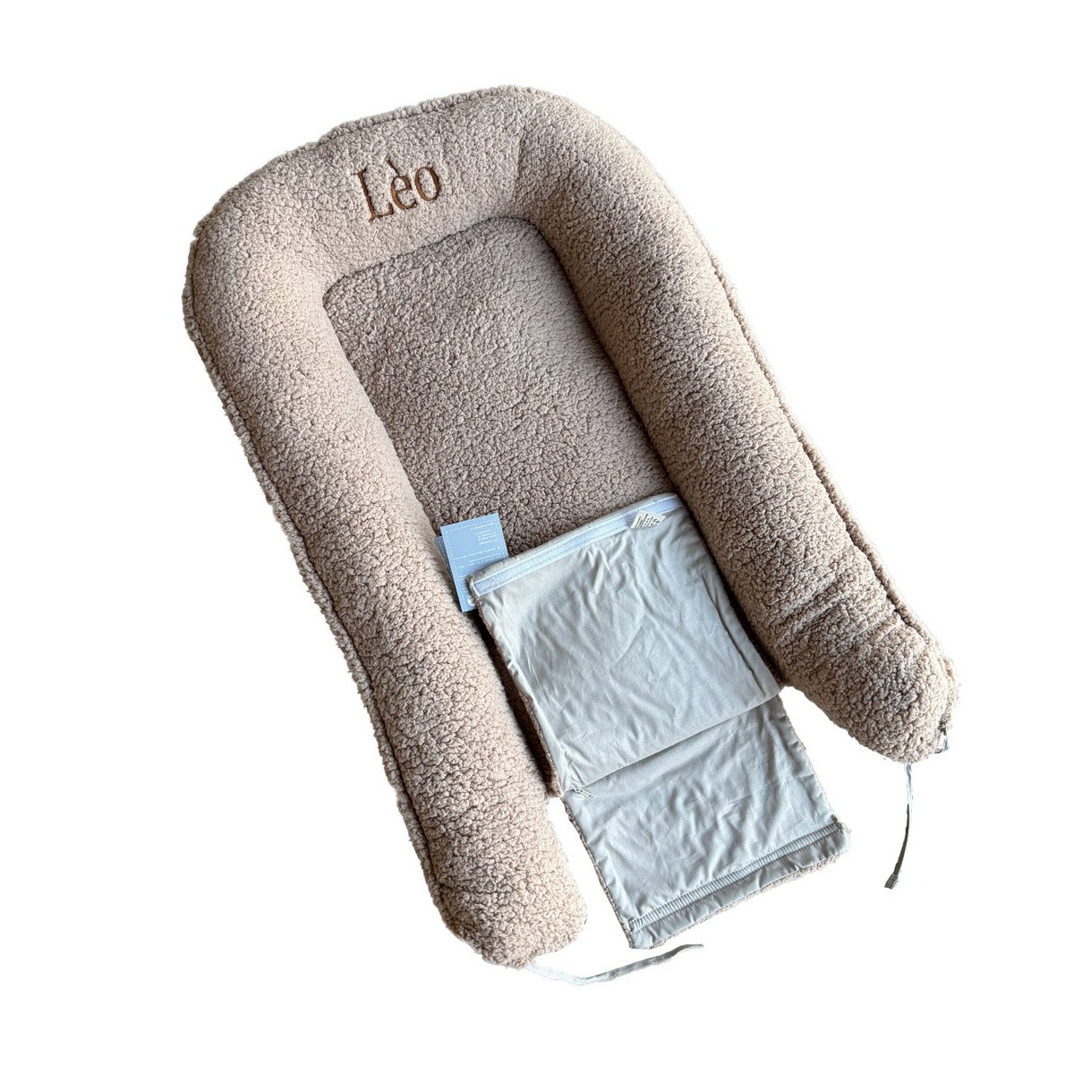 Muzpony Teddy babynest Beige - met geborduurde naam - Decomusy