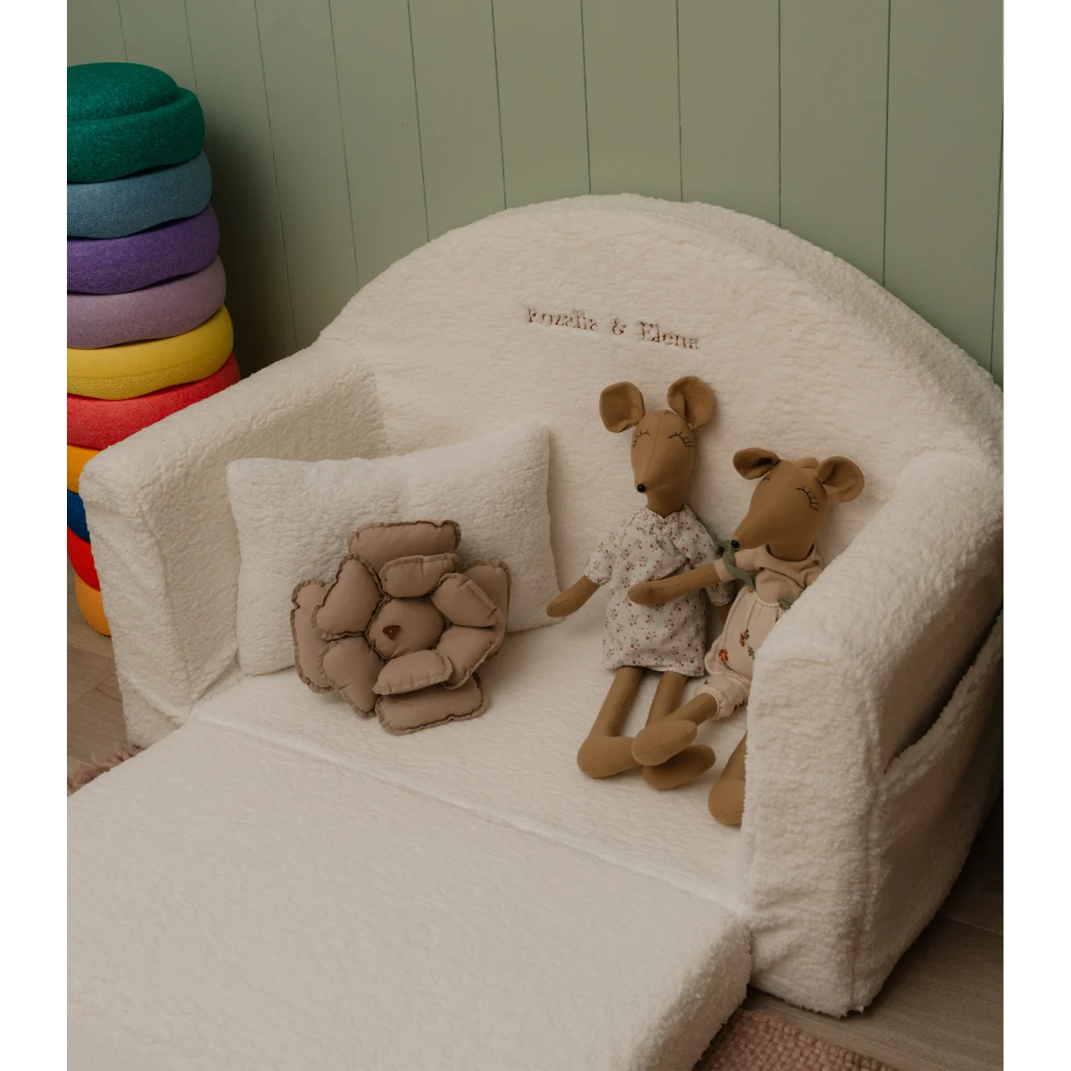 Muzpony Teddy mini sofa bed White - met geborduurde naam - Decomusy