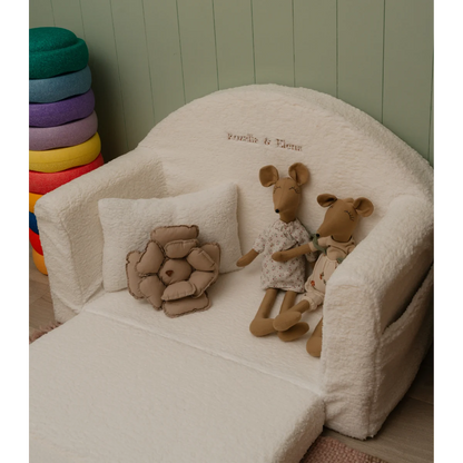 Muzpony Teddy mini sofa bed White - met geborduurde naam - Decomusy