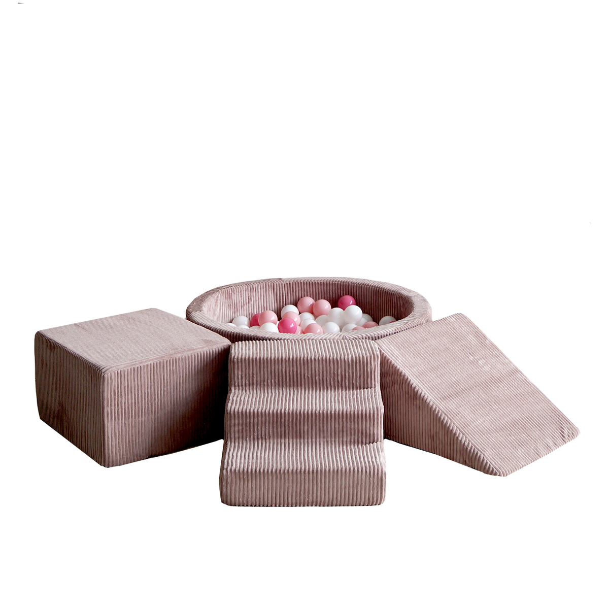 Moje. Foam Speelset 3 elements + Ballenbad 90x30 - Rib Velvet - Dusty Pink