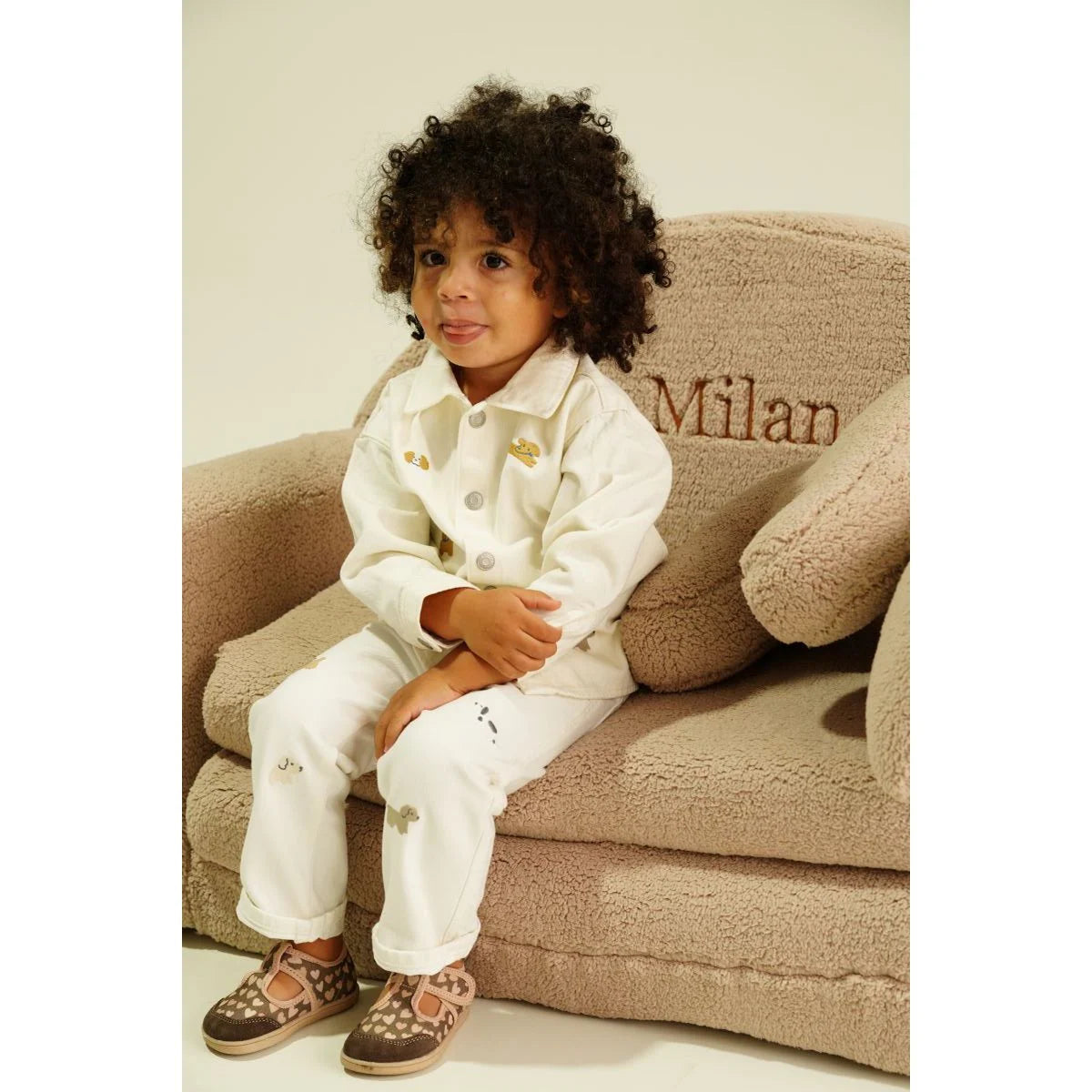 Muzpony Teddy mini sofa bed Beige - met geborduurde naam - Decomusy