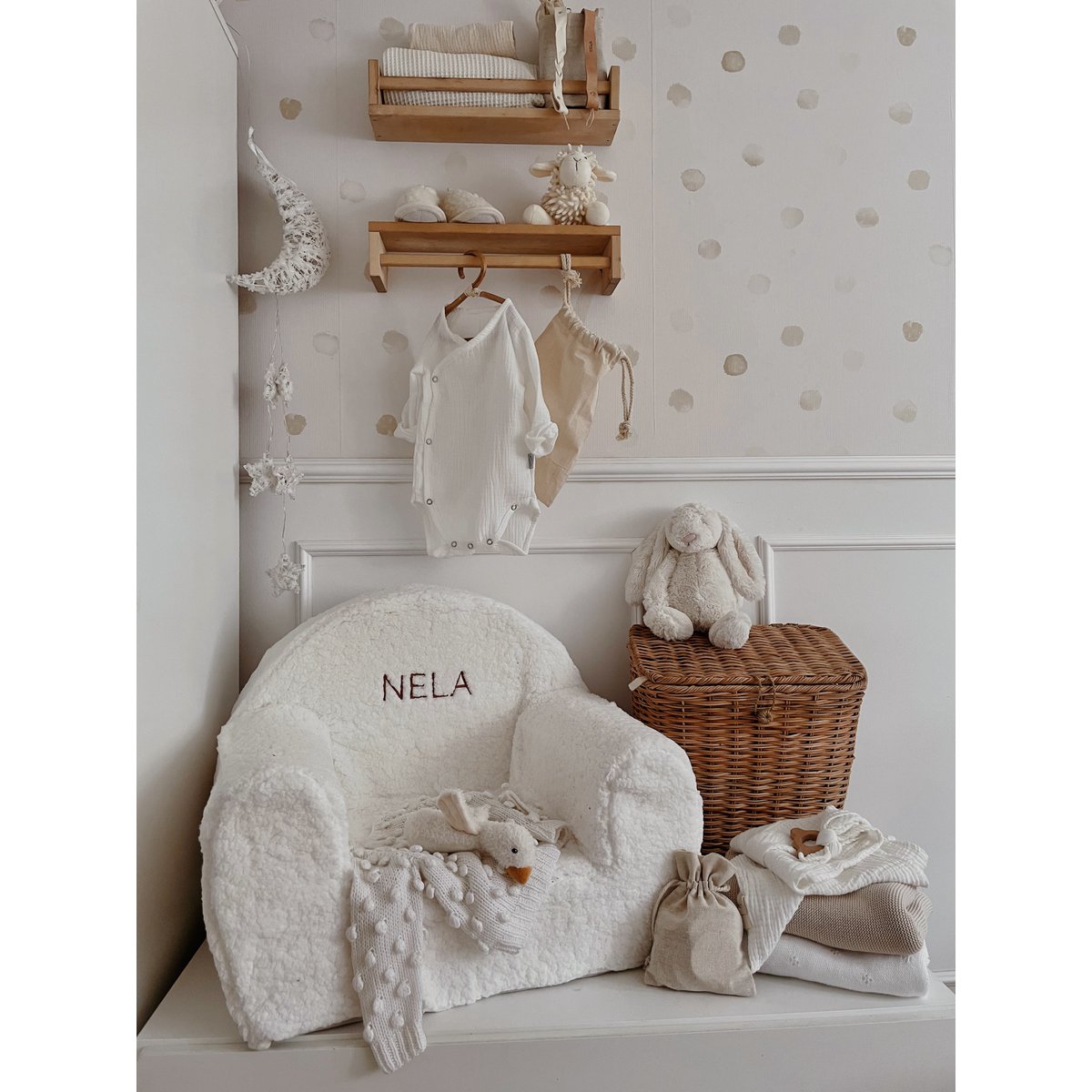 Muzpony Teddy stoel White - met geborduurde naam - Decomusy