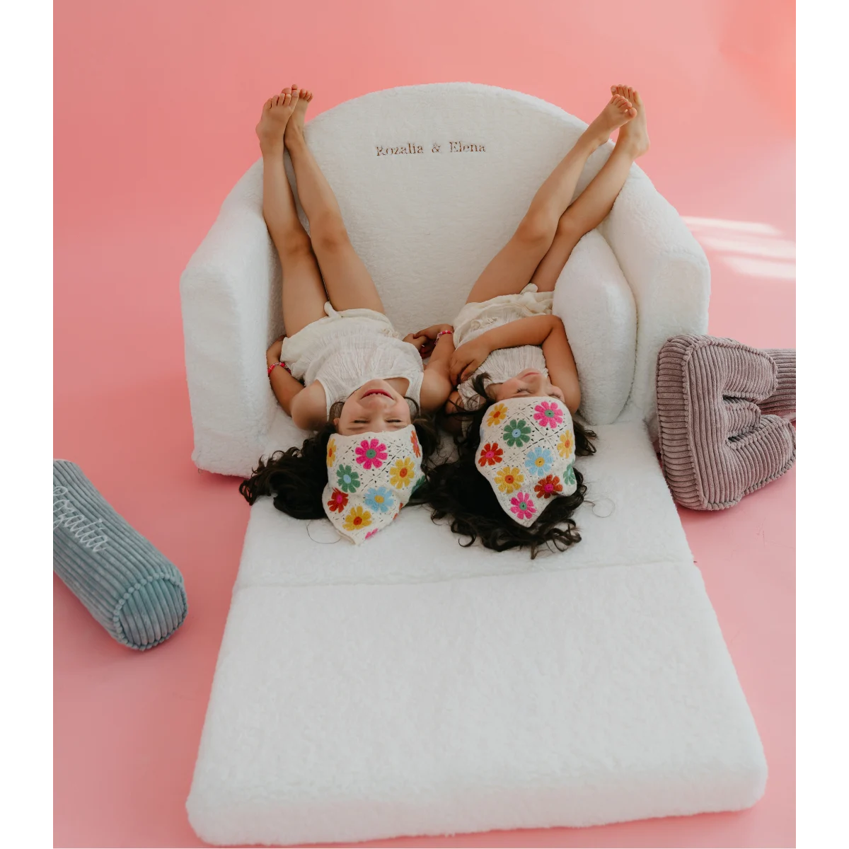 Muzpony Teddy mini sofa bed White - met geborduurde naam - Decomusy