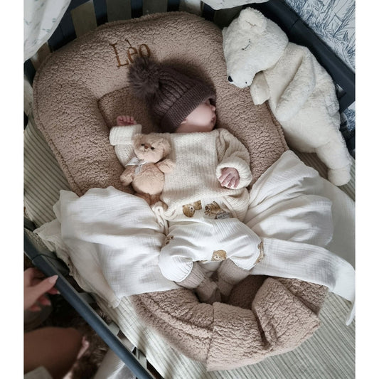 Muzpony Teddy babynest Beige - met geborduurde naam - Decomusy
