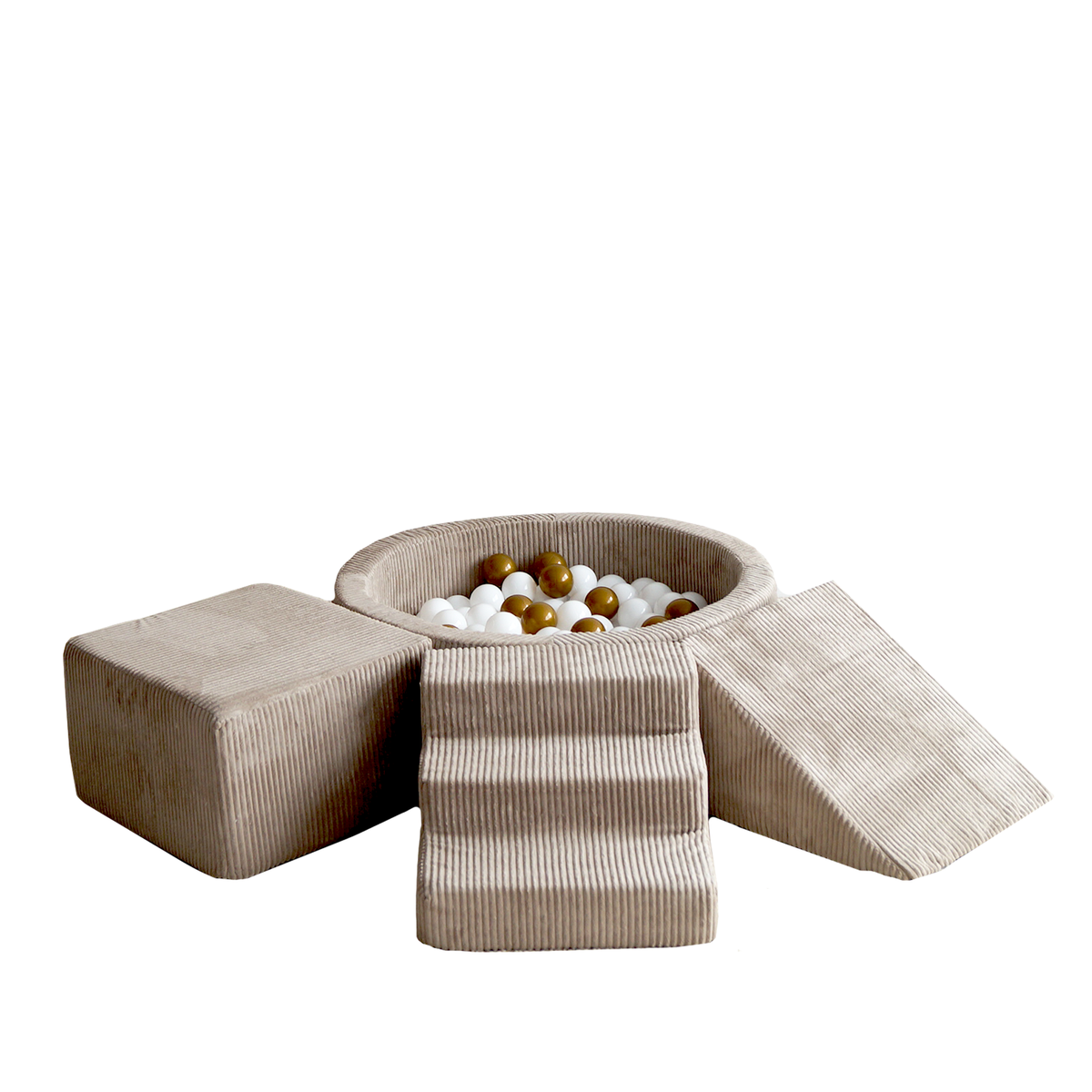 Moje. Foam Speelset 3 elements + Ballenbad 90x30 - Rib Velvet - Dark Beige