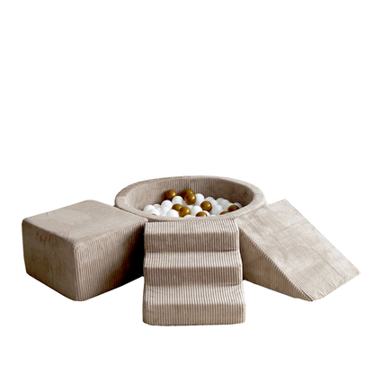 Moje. Foam Speelset 3 elements + Ballenbad 90x30 - Rib Velvet - Dark Beige