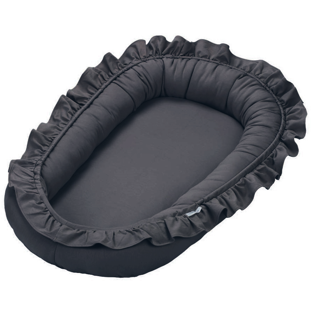 Cotton&Sweets Cotton & Sweets Basic Babynest "Graphite" - met Ruches - Decomusy