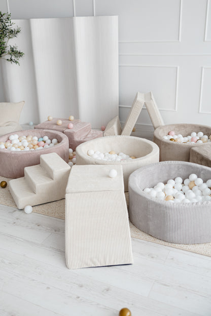 Moje. Foam Speelset 3 elements + Ballenbad 90x30 - Rib Velvet - Créme