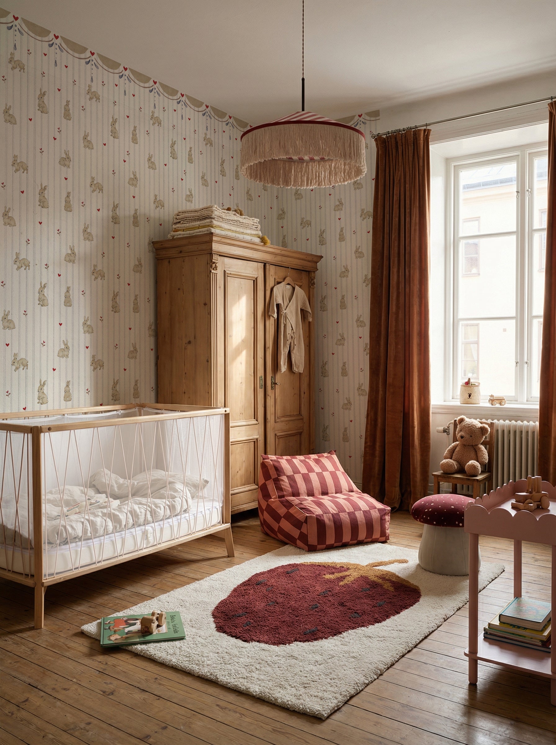 Dekornik Dekornik Vliesbehang Rabbits Hearts with Ornament - Decomusy