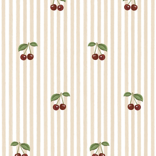 Dekornik Dekornik Vliesbehang Little Cherries on Pink Stripes - Decomusy