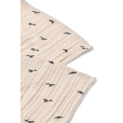 Liewood Liewood Lewis Muslin Cloth Hydrofiele Doek 2-Pack - Mini whale / Sandy - Decomusy