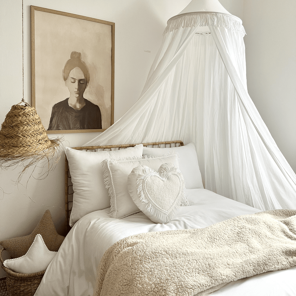 Cotton&Sweets Cotton & Sweets Boho Twist Bedhemel Klamboe "White" - Decomusy