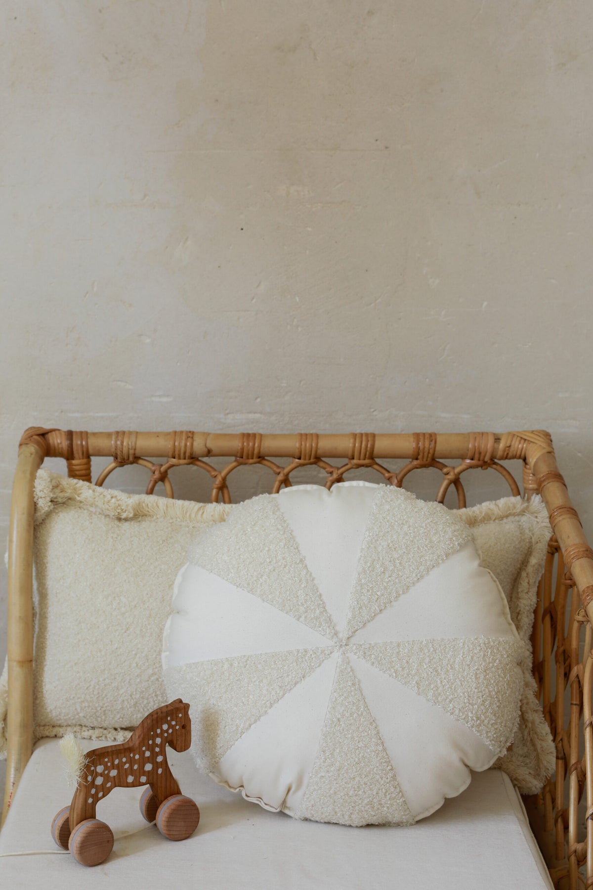 Moi Mili Boucle Cotton Patchwork Candy Pillow “White lamb”