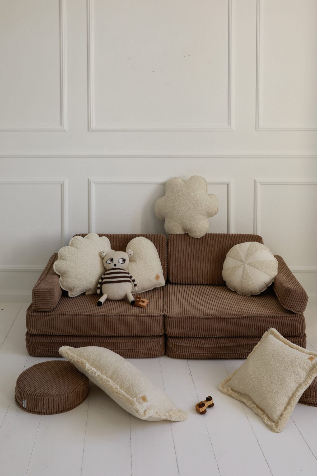 Moi Mili Boucle Cotton Patchwork Candy Pillow “White lamb”