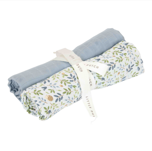 Little Dutch Little Dutch Swaddle doeken hydrofiel 70 x 70 Forest Adventure & Denim Blue - Decomusy