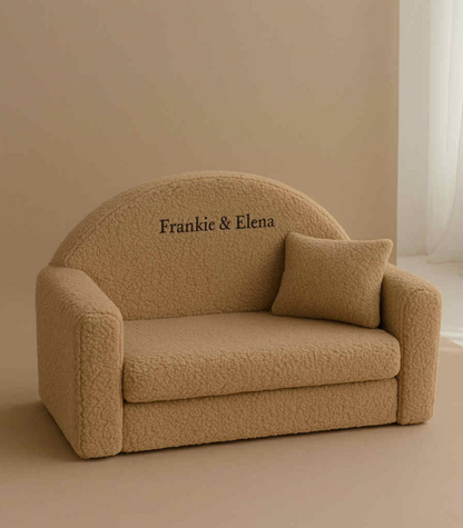 Muzpony Teddy mini sofa bed Beige - met geborduurde naam - Decomusy