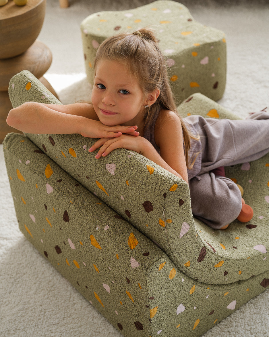 Wigiwama Wigiwama Beanbag Moon Chair Kinderfauteuil - Terrazzo Moss - Decomusy