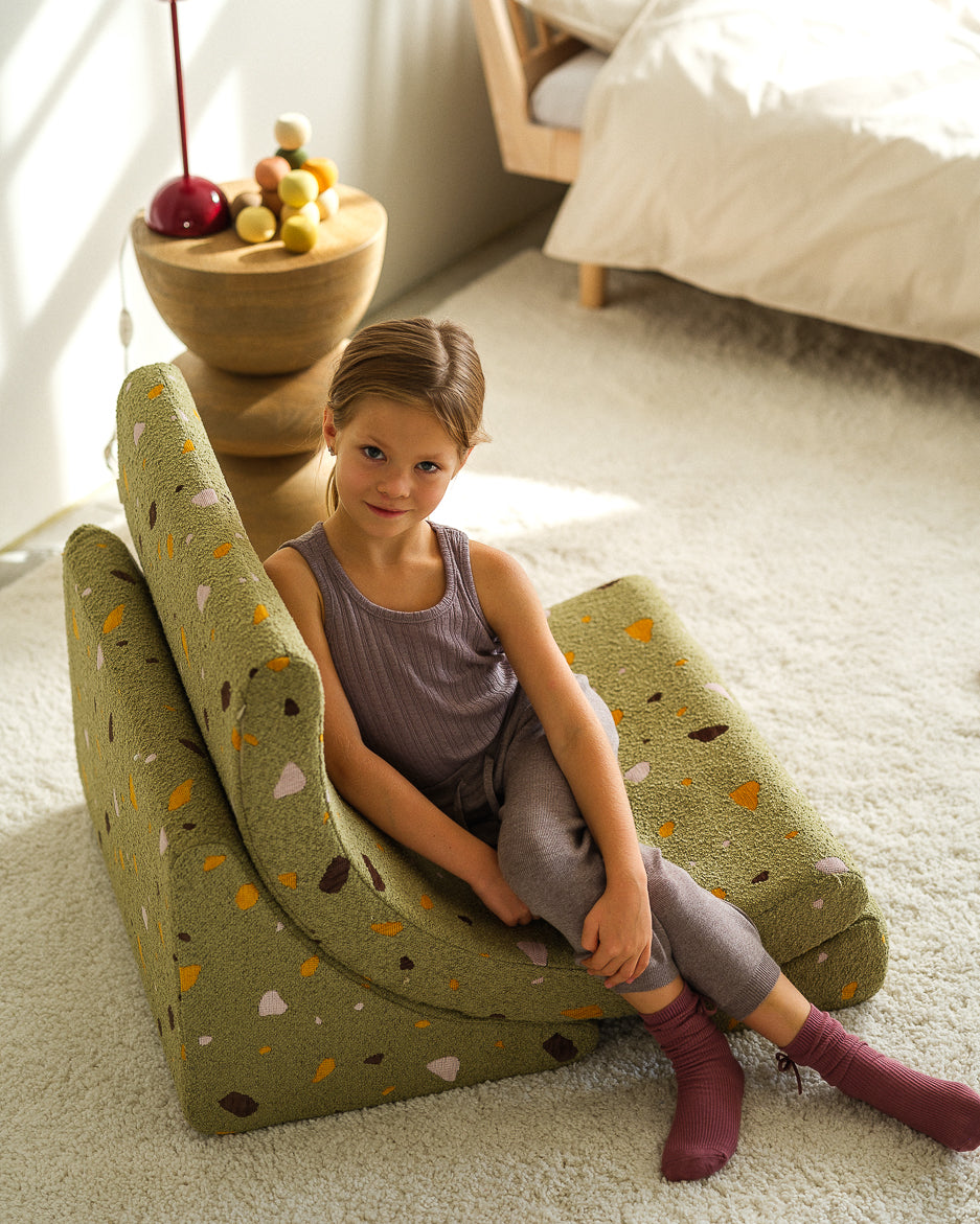 Wigiwama Wigiwama Beanbag Moon Chair Kinderfauteuil - Terrazzo Moss - Decomusy