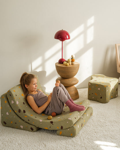 Wigiwama Wigiwama Beanbag Moon Chair Kinderfauteuil - Terrazzo Moss - Decomusy