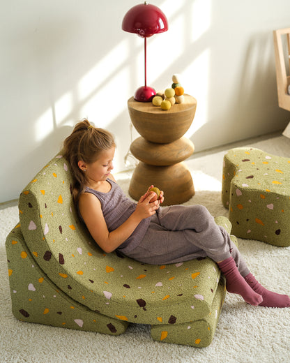 Wigiwama Wigiwama Beanbag Moon Chair Kinderfauteuil - Terrazzo Moss - Decomusy