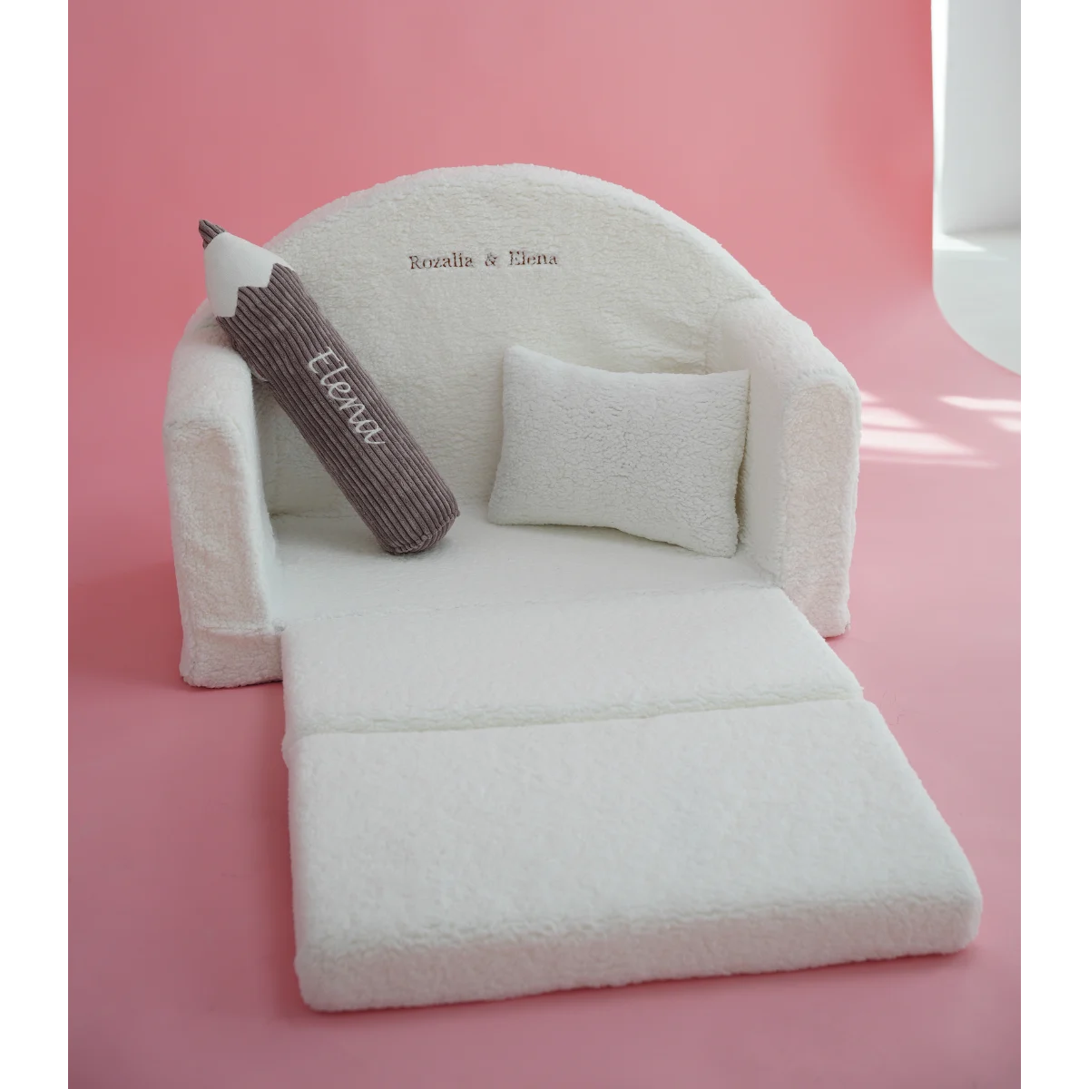 Muzpony Teddy mini sofa bed White - met geborduurde naam - Decomusy