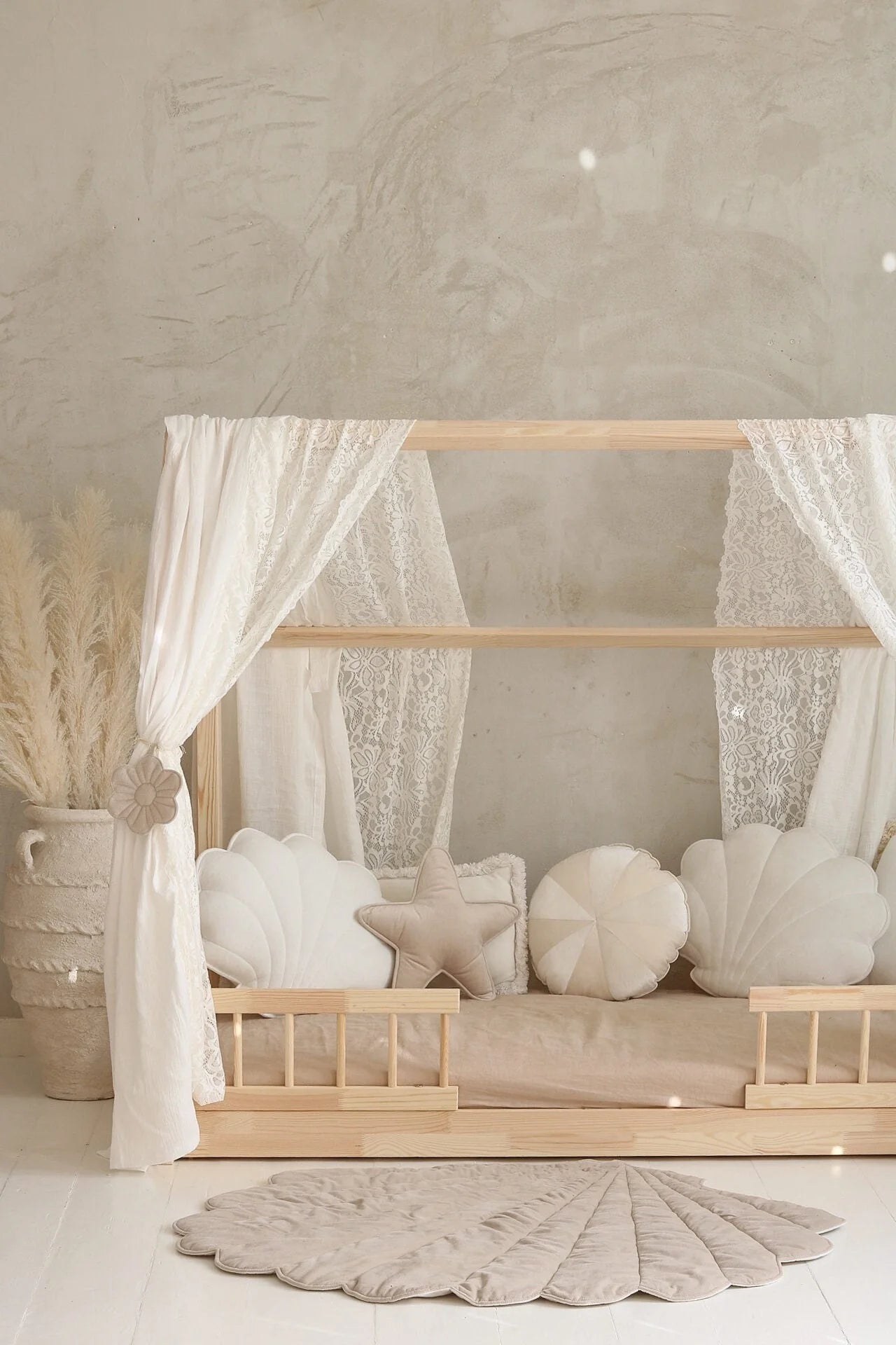 Moi Mili Moi Mili Mousseline Boho Bedhemel met kant voor Bedhuisje - Wit - Decomusy