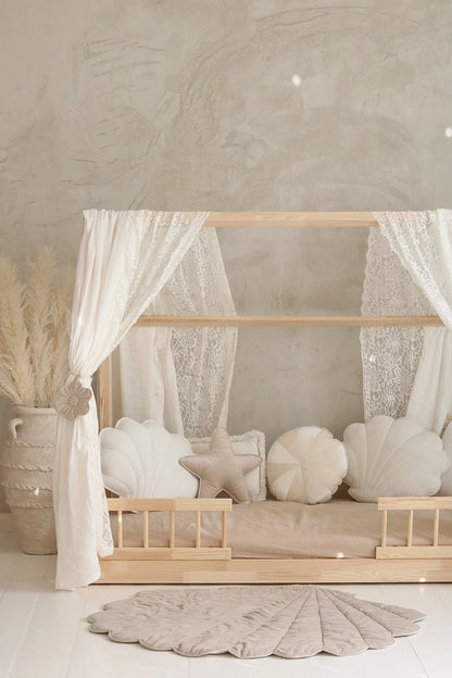 Moi Mili Moi Mili Mousseline Boho Bedhemel met kant voor Bedhuisje - Wit - Decomusy