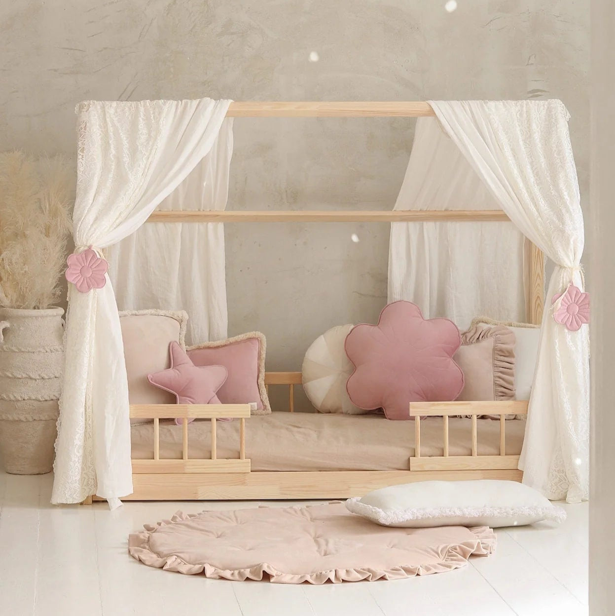 Moi Mili Moi Mili Mousseline Boho Bedhemel met kant voor Bedhuisje - Wit - Decomusy
