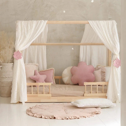 Moi Mili Moi Mili Mousseline Boho Bedhemel met kant voor Bedhuisje - Wit - Decomusy