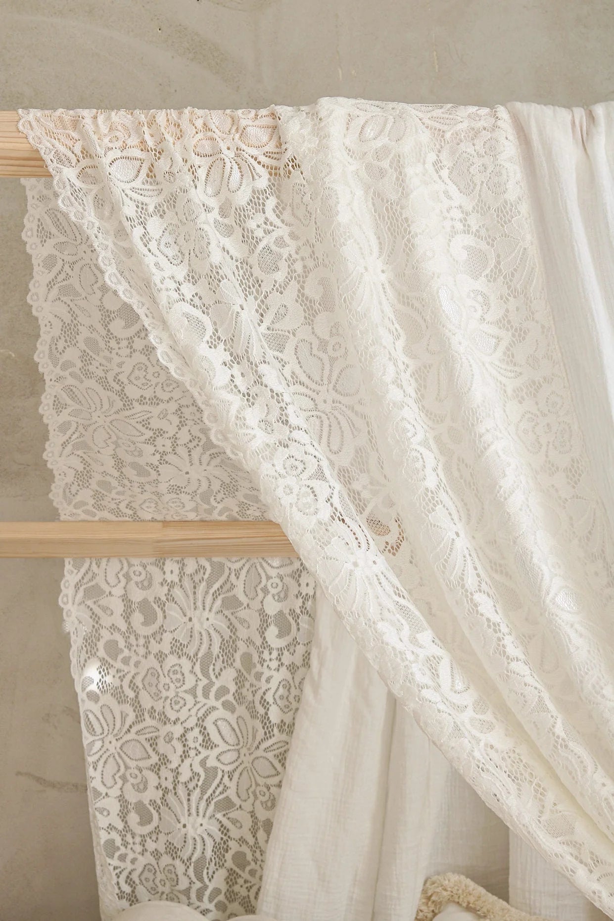 Moi Mili Moi Mili Mousseline Boho Bedhemel met kant voor Bedhuisje - Wit - Decomusy