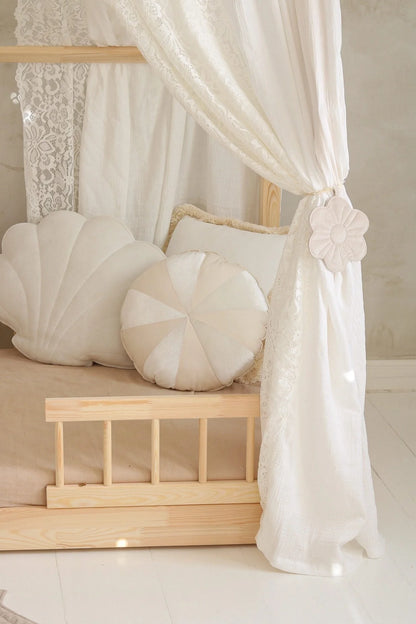 Moi Mili Moi Mili Mousseline Boho Bedhemel met kant voor Bedhuisje - Wit - Decomusy