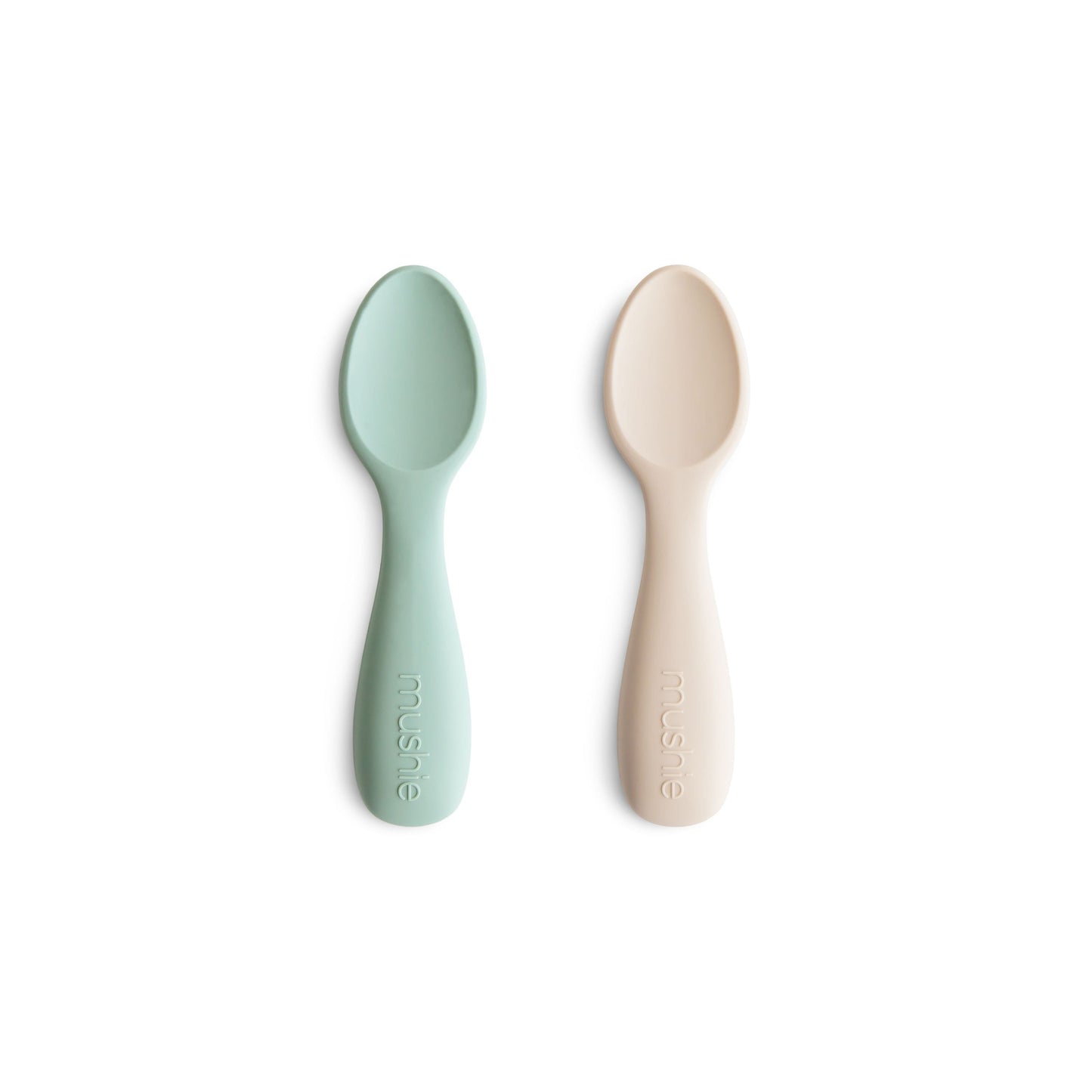 Mushie Mushie Siliconen Starter Baby Spoon Set van 2 - Cambridge Blue / Shifting Sand - Decomusy