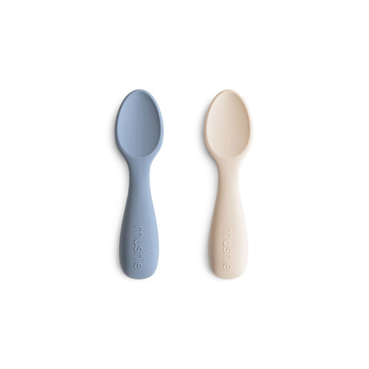 Mushie Mushie Siliconen Starter Baby Spoon Set van 2 - Tradewinds / Shifting Sand - Decomusy