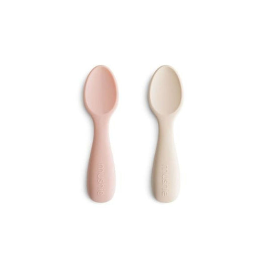 Mushie Mushie Siliconen Starter Baby Spoon Set van 2 - Blush / Shifting Sand - Decomusy