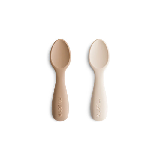 Mushie Mushie Siliconen Starter Baby Spoon Set van 2 - Natural / Shifting Sand - Decomusy