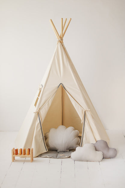 tipi tent Tipi Tent met Pompons "Grey Pompons" - Decomusy