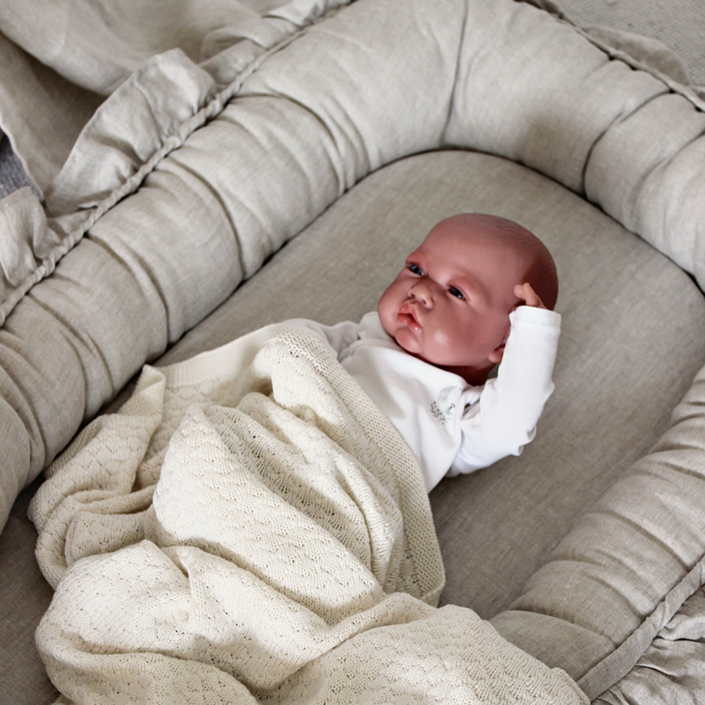 Cotton&Sweets Cotton & Sweets Linnen Babynest met Ruches "Natural" - Decomusy