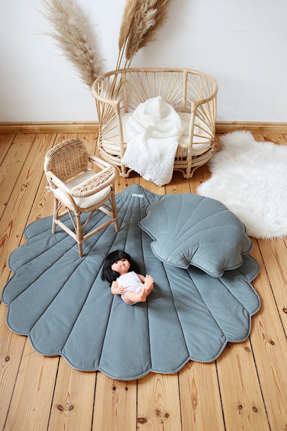 sierkussen XL Velvet Sierkussens Schelp "Grey Mint" - Decomusy