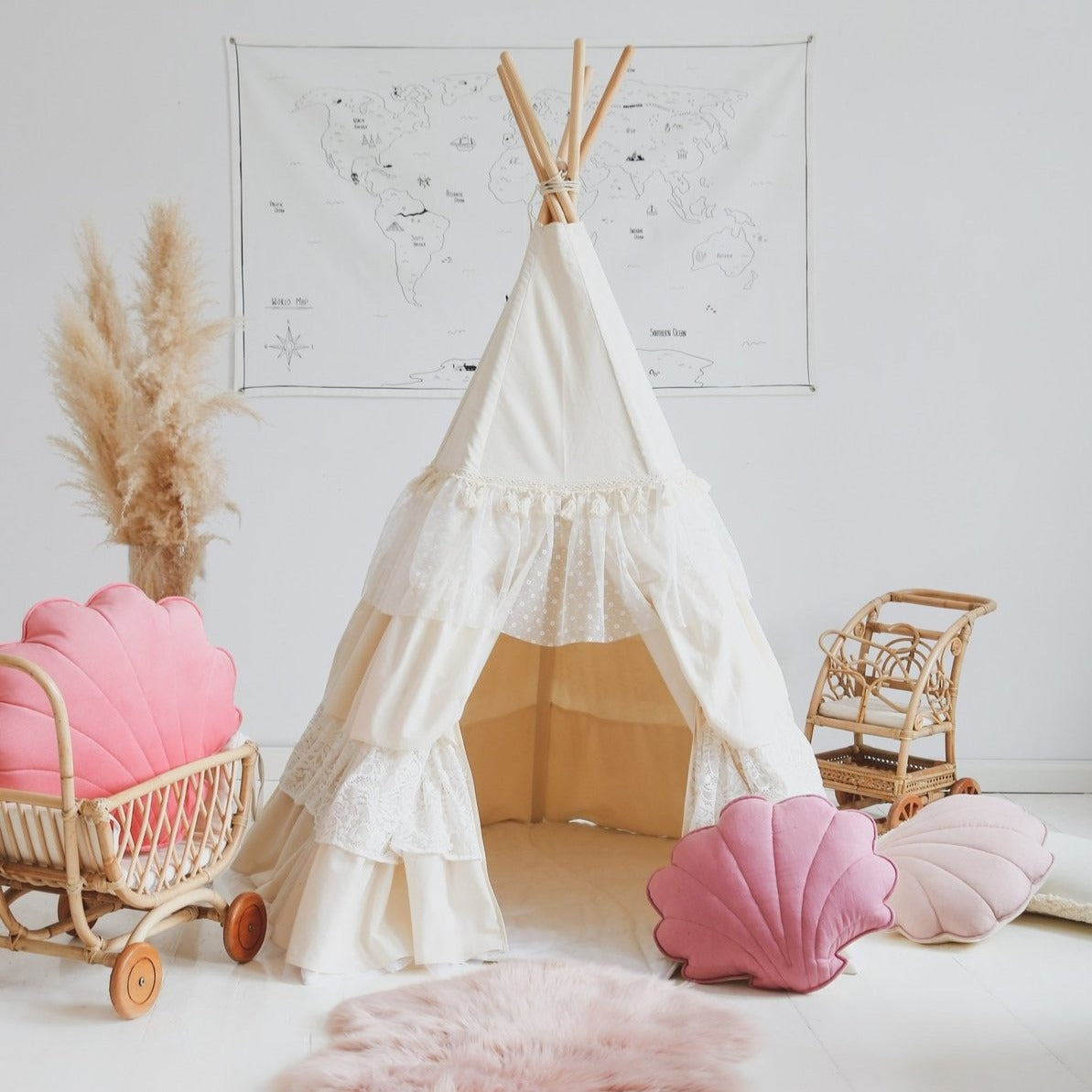 Moi Mili Moi Mili Tipi Tent met Franjes "Shabby Chic" - Decomusy